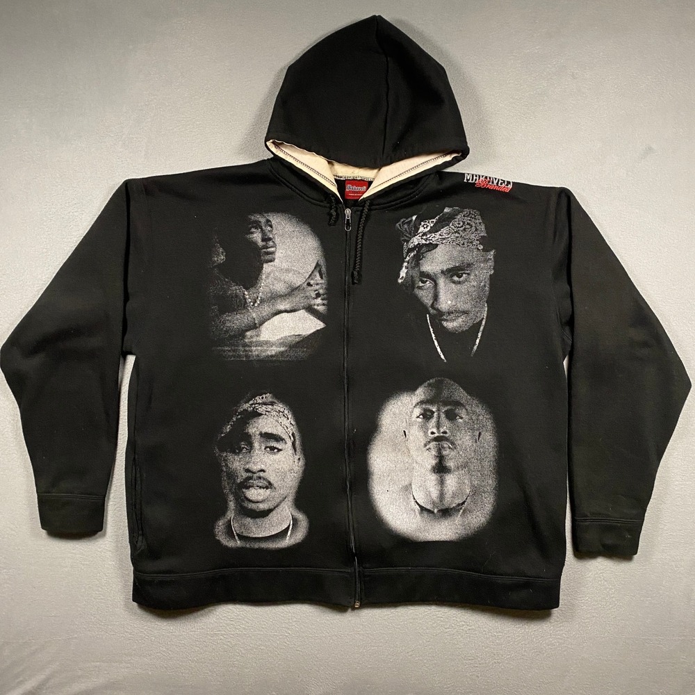 Makaveli Branded 4 Faces Full Zip Hoodie Mens 2XL Rhinestones Tupac 2Pac Graphic